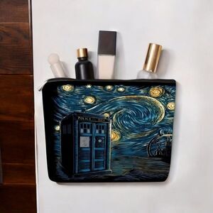 Doctor Who TARDIS Starry Night Cosmetic Bag Whovian Van Gogh Art Makeup Pouch